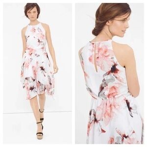 WHBM Pink and white floral flare midi summer dress sleeveless